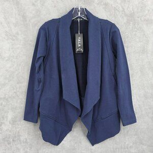 Yala Cropped Coatigan Cardigan Coat S Blue Thick Open Organic Bamboo Cotton New